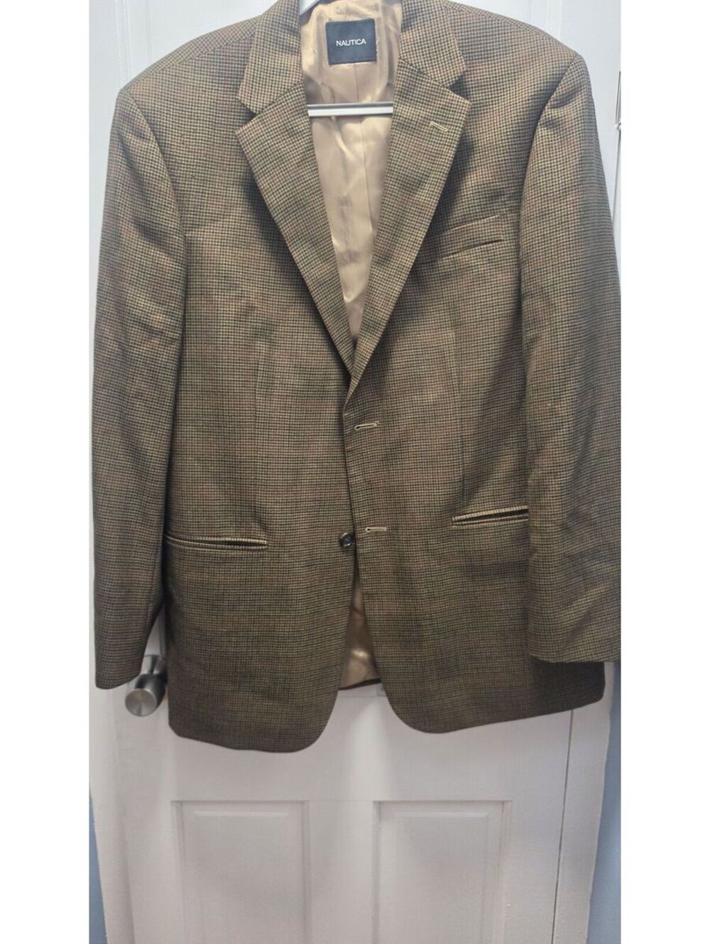 Nautica Men's 43L Lambswool Blazer Jacket Brown Houndstooth [COPY]